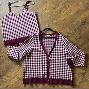 Wmns cardigan & sweater v neck tank matching gingham print set plus size 4xlg